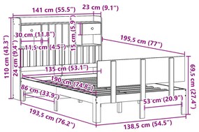 ΚΡΕΒΑΤΙ ΒΙΒΛΙΟΘΗΚΗ ΧΩΡΙΣ ΣΤΡΩΜΑ 135X190 ΕΚ ΜΑΣΙΦ ΞΥΛΟ ΠΕΥΚΟΥ 3322682