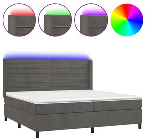 ΚΡΕΒΑΤΙ BOXSPRING ΜΕ ΣΤΡΩΜΑ &amp; LED ΣΚ. ΓΚΡΙ 200X200ΕΚ. ΒΕΛΟΥΔΙΝΟ 3139644