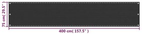 vidaXL Διαχωριστικό Βεράντας Ανθρακί 75 x 400 εκ. από HDPE