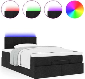 vidaXL Οθωμανικό κρεβάτι με στρώμα &amp; LEDs Μαύρο 120x190 cm Ύφασμα