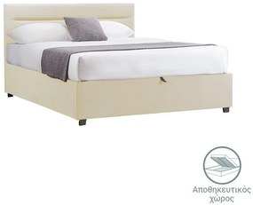 Επενδυμένο Κρεβάτι Molito Ημίδιπλο με Αποθηκευτικό χώρο Βελούδο Εκρού 120x200εκ. 128x214x91 εκ.