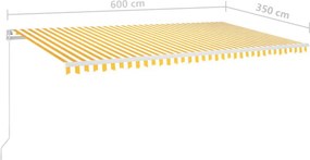 vidaXL Χειροκίνητη Τέντα 6 x 3,5 m Κίτρινο και λευκό ριγέ