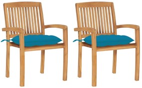 3063271 vidaXL Καρέκλες Κήπου 2 τεμ. από Μασίφ Ξύλο Teak με Γαλάζια Μαξιλάρια Μπλε, 1 Τεμάχιο