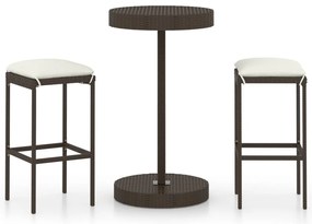 vidaXL Σετ Επίπλων Μπαρ Κήπου 3 τεμ. Καφέ Συνθετικό Ρατάν με Μαξιλάρια