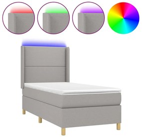 vidaXL Κρεβάτι Boxspring με Στρώμα &amp; LED Αν.Γκρι 100x200εκ. Υφασμάτινο