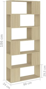 vidaXL Βιβλιοθήκη/Διαχωρ. Χώρου Sonoma Δρυς 80x24x186 εκ. Επεξ. Ξύλο