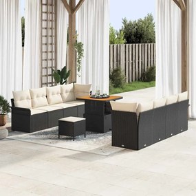 vidaXL Σετ Καναπέ Κήπου Ρυθμιζόμενο ύψος 11 pcs Μαύρο συνθετικό ρατάν