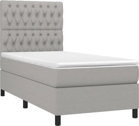 vidaXL Κρεβάτι Boxspring με Στρώμα Ανοιχτό Γκρι 90x200 εκ. Υφασμάτινο