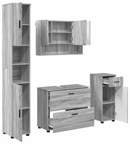 vidaXL Σετ Επίπλων Μπάνιου με ράφι 4 pcs Γκρι sonoma 30 x 35 x 192 εκ.