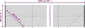 vidaXL Συρματόπλεγμα Περίφραξης Ανθρακί 1,8 x 10 μ. με Βάσεις Φλάντζα