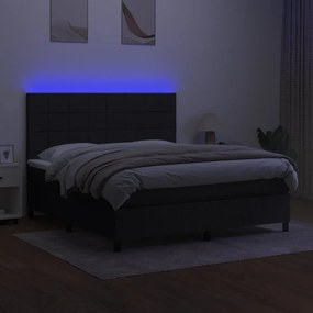 Κρεβάτι Boxspring με Στρώμα &amp; LED Μαύρο 160x200 εκ. Υφασμάτινο - Μαύρο