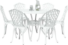 vidaXL Σέτ φαγητού για κήπο 7 pcs Λευκό Αλουμίνιο