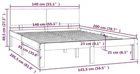 Πλαίσιο Κρεβατιού 140 x 200 εκ. από Μασίφ Ξύλο Πεύκου - Καφέ