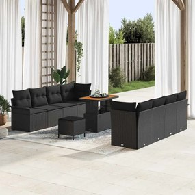 vidaXL Σετ Καναπέ Κήπου Ρυθμιζόμενο ύψος 11 pcs Μαύρο συνθετικό ρατάν