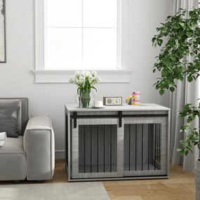 PawHut Κλουβί Σκύλου με Συρόμενη Πόρτα, Αερισμός, Πλάκα Μοριοσανίδων και Ατσάλι, 98 x 58 x 61 cm, Γκρι