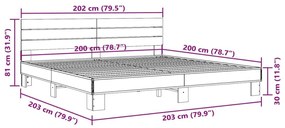 Πλαίσιο Κρεβατιού Καπνιστή Δρυς 200x200εκ. Επεξ. Ξύλο &amp; Μέταλλο - Καφέ