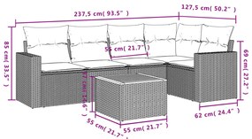 vidaXL Καναπές Κήπου 6 Τεμαχίων Μαύρο από Συνθετικό Ρατάν με Μαξιλάρια