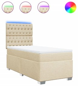 vidaXL Κρεβάτι Boxspring με Στρώμα Κρεμ 90x200 εκ.Υφασμάτινο