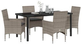 vidaXL Σέτ φαγητού για κήπο με μαξιλάρι 5 pcs Γκρι Πολυ ράταν