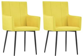 vidaXL Καρέκλες Τραπεζαρίας με Μπράτσα 2 τεμ. Κίτρινες Υφασμάτινες