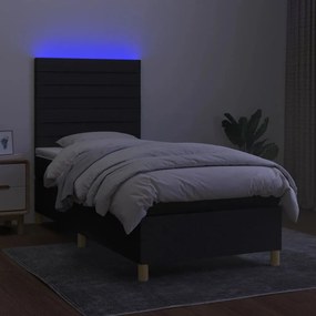 Κρεβάτι Boxspring με Στρώμα &amp; LED Μαύρο 100x200 εκ. Υφασμάτινο - Μαύρο