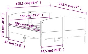 Πλαίσιο Κρεβατιού με Κεφαλάρι 120 x 190 εκ. Μασίφ Ξύλο Πεύκου - Καφέ