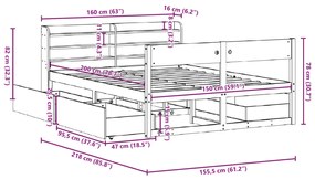 Σκελετός Κρεβ. Χωρίς Στρώμα Καφέ Κεριού 150x200 εκ Μασίφ Πεύκο - Καφέ