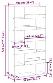 Βιβλιοθήκη Καπνιστή Δρυς 100x33x187,5εκ. από Επεξεργασμένο Ξύλο - Καφέ