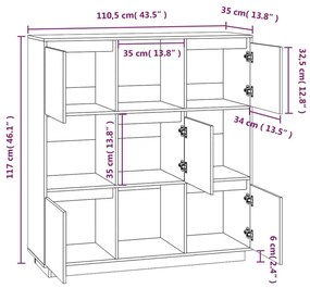 Ντουλάπι Ψηλό Γκρι 110,5 x 35 x 117 εκ. από Μασίφ Ξύλο Πεύκου - Γκρι