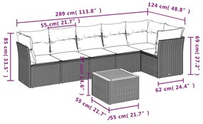 vidaXL Καναπές Σετ 7 Τεμαχίων Μαύρο Συνθετικό Ρατάν με Μαξιλάρια