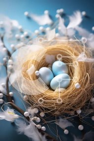 Σετ των 2 Intra Συλλεκτικό Ξύλινο Παζλ Plywood 4mm - Φωλιά πουλιού με τρία μπλε αυγά Σε Ξύλινο Κουτί - Διαστάσεις: 10x10 cm – 25 κομμάτια