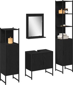 vidaXL Σετ Επίπλων Μπάνιου με ράφι 4 pcs Μαύρο Επεξεργασμένο ξύλο