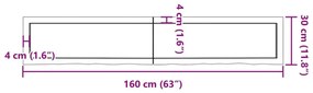 Ράφι Τοίχου 160x30x(2-6) εκ. από Ακατέργαστο Μασίφ Ξύλο Δρυός - Καφέ