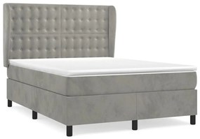 vidaXL Κρεβάτι Boxspring με Στρώμα Ανοιχτό Γκρι 140x200 εκ. Βελούδινο