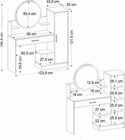 Τουαλέτα με καθρέπτη Andera Megapap χρώμα λευκό 123,9x35x144,4εκ.