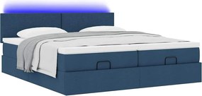 vidaXL Οθωμανικό κρεβάτι με στρώματα &amp; LEDs Μπλε 200x200cm ύφασμα