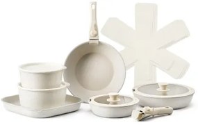 VEVOR 17 Piece Pots and Pans Set Granite Nonstick Kitchen Cookware White