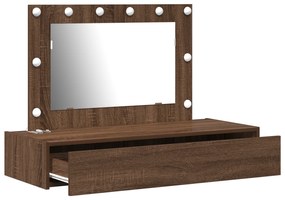 vidaXL Τραπέζι Μακιγιάζ Τοίχου με Φώτα LED Καστανό Δρυ