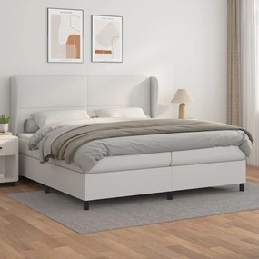 Κρεβάτι Boxspring με Στρώμα Λευκό 200x200 εκ. Συνθετικό Δέρμα - Λευκό