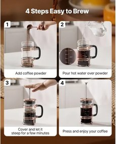 VEVOR French Press Coffee Maker 1L Borosilicate Glass Coffee Tea Press Copper