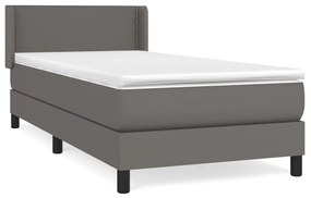 vidaXL Κρεβάτι Boxspring με Στρώμα Γκρι 90x190 εκ. από Συνθετικό Δέρμα