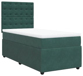 vidaXL Κρεβάτι Boxspring με Στρώμα Σκούρο Πράσινο 100x200εκ. Βελούδινο