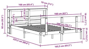 Σκελετός Κρεβατιού Χωρίς Στρώμα 160x200 εκ Μασίφ Ξύλο Πεύκου - Καφέ