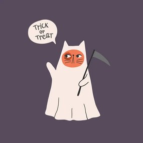 Εικονογράφηση Cute ghost cat vector illustration. Funny, Irina Ostapenko