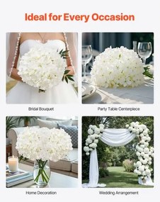 VEVOR 105 Pcs Artificial Silk Hydrangea Flowers 9.8 In Bouquet Arrangement White
