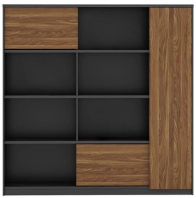 Oscar professional office display bookcase melamine in walnut-charcoal shade 180x40x180cm 180x40x180 εκ.