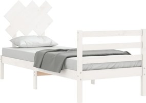 vidaXL Πλαίσιο Κρεβατιού με Κεφαλάρι Λευκό Μασίφ Ξύλο Single