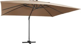 vidaXL Ομπρέλα Κήπου Κρεμαστή Taupe 400x300 εκ. Ιστός Αλουμινίου &amp; LED