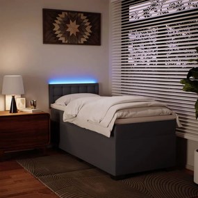 vidaXL Κρεβάτι Boxspring με Στρώμα Γκρι 90x190 εκ. από Συνθετικό Δέρμα
