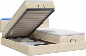 vidaXL Κρεβάτι Ottoman με Στρώμα και LED Κρεμ 160 x 200 cm Ύφασμα